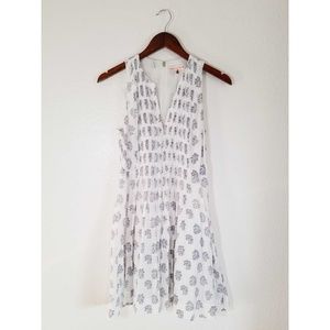 Rebecca Taylor White Floral Print Pleated Dress